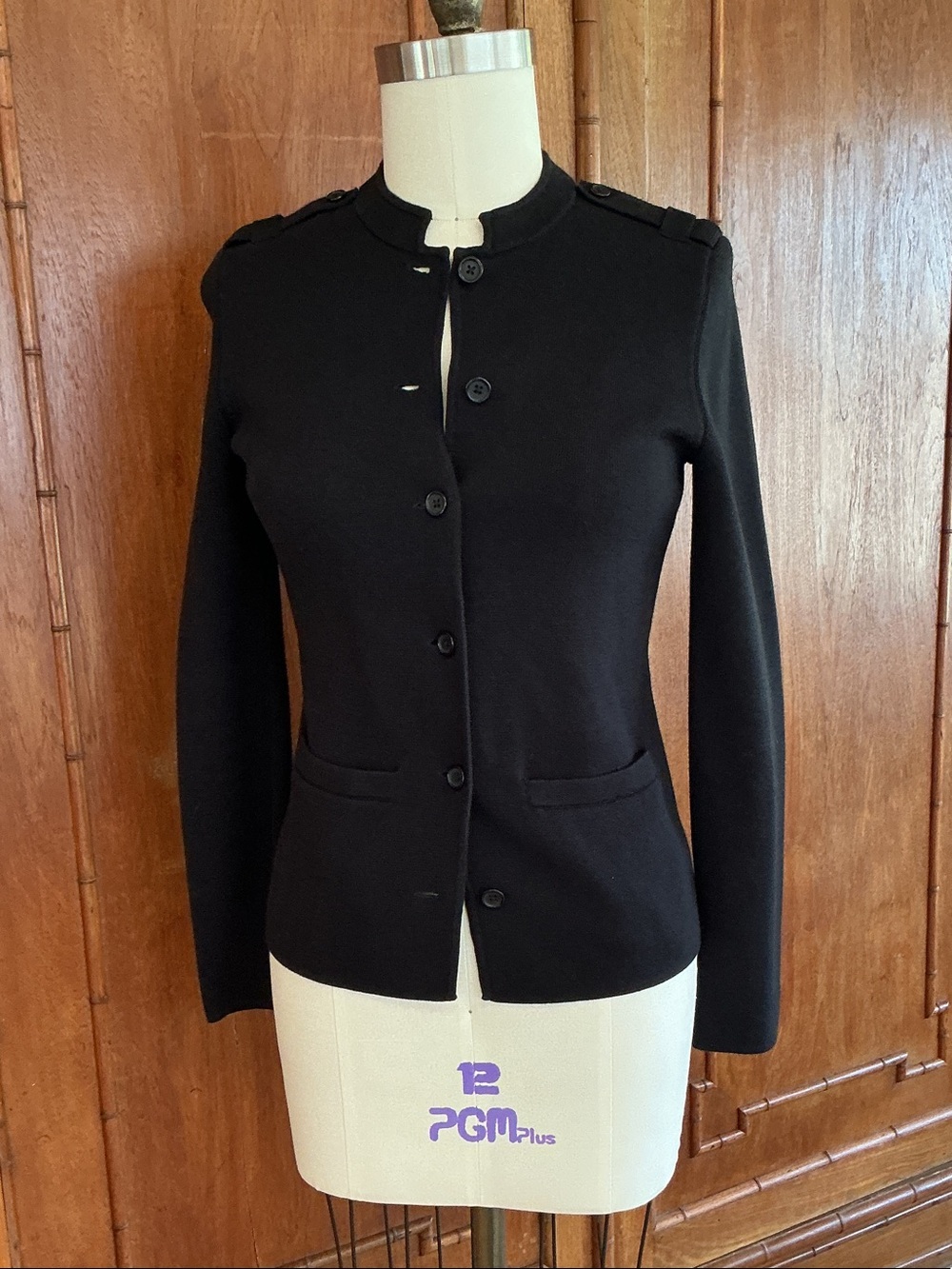 Talbots Black Button-Front Fitted Knit Blazer